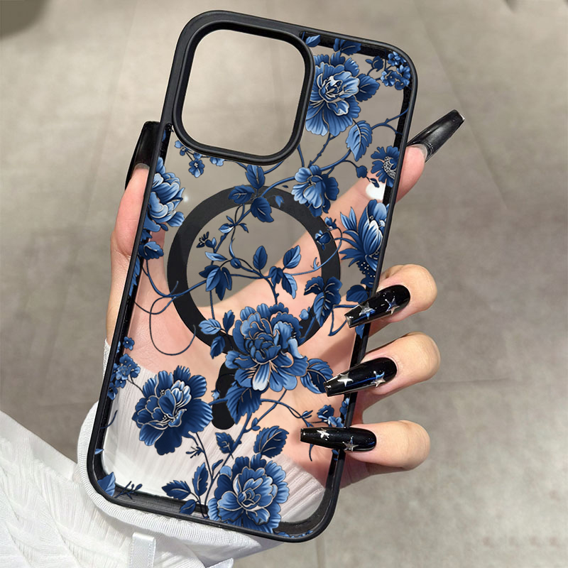 Computer Case - Luxury Vintage Blue Floral Magnetic Phone
